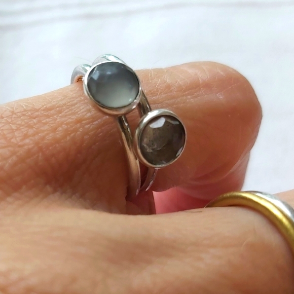 Pandora crystal rings..  Aquamarine type and Smokey Onyx Rings..  Minimalist - Picture 2 of 4